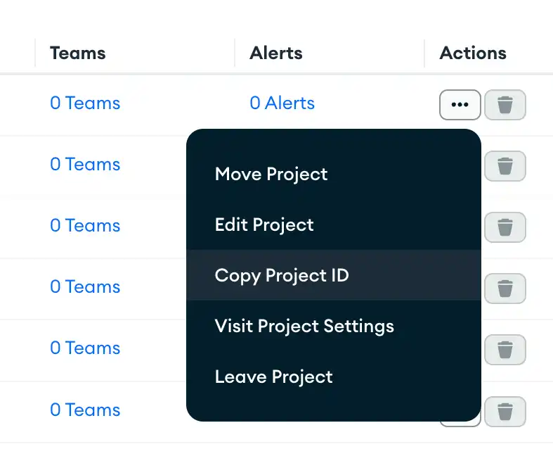 Icono de elipses expandidos que muestra el menú Acciones y la copia