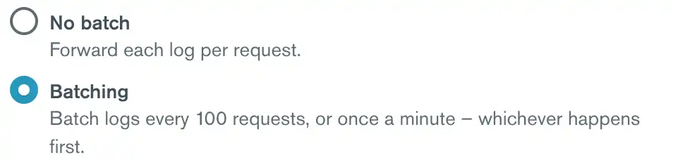 Selecciones de política de procesamiento por lotes: "Sin lote" y "Procesamiento por lotes".