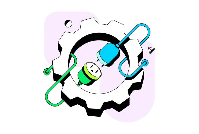 Ilustración de un enchufe y una toma eléctrica que sirve como metáfora para conectar datos.