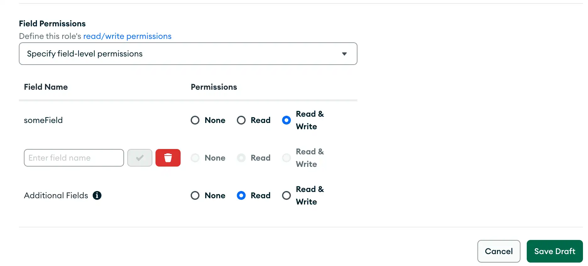 Un rol con permiso para escribir en campos específicos