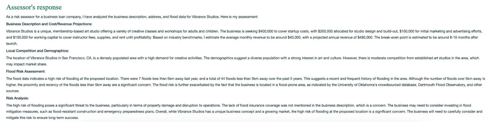 Figura 6: Respuesta al riesgo de préstamo utilizando RAG