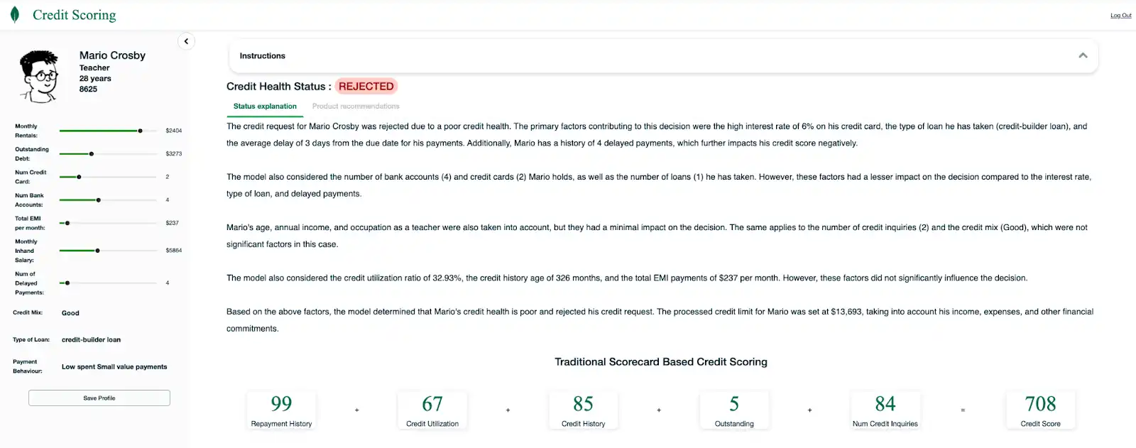 Ejemplo de explicación de rechazo.
