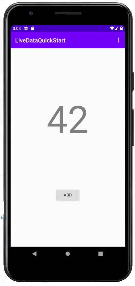 La aplicación Contador de inicio rápido LiveData.