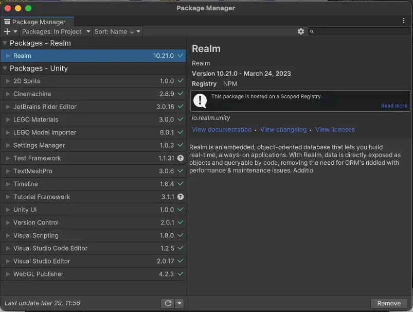Unity Realm instalado