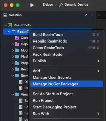 Abra la ventana de administración de paquetes NuGet.