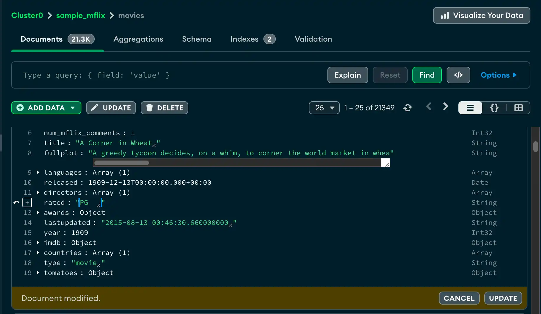 Vista de actualización del documento