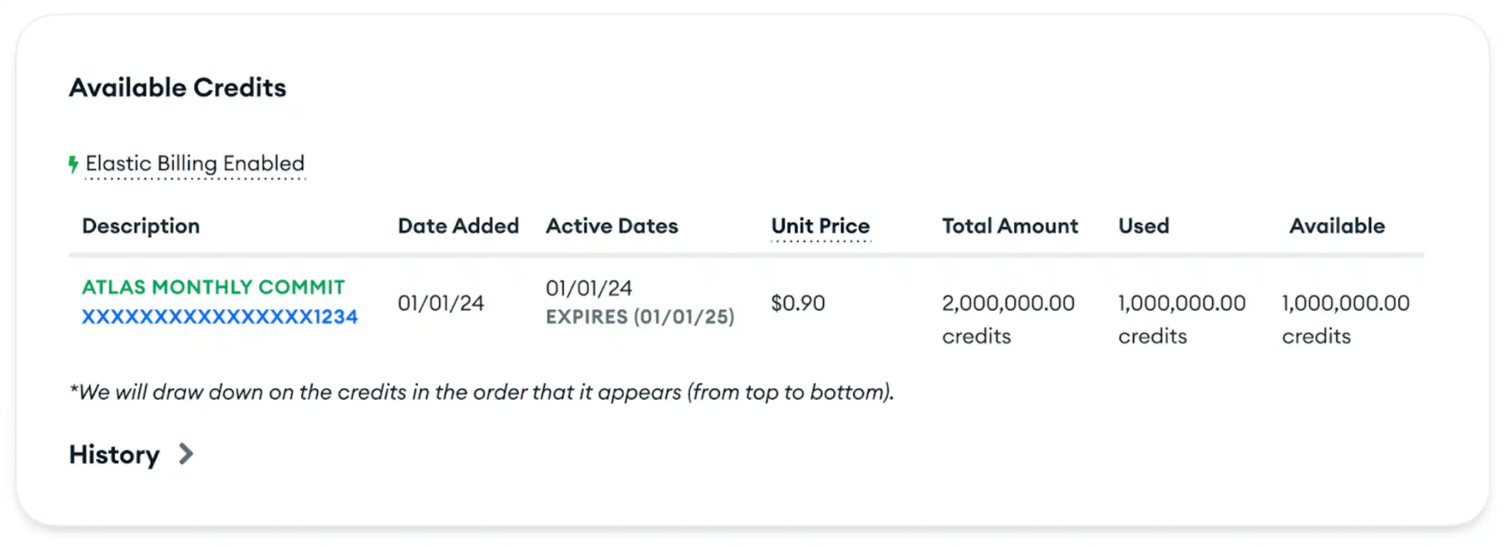Se puede ver la información del compromiso mensual en la tabla de Créditos disponibles.