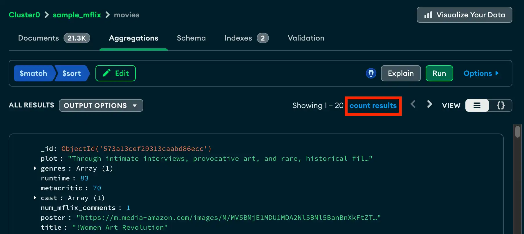 Haga clic en el enlace de resultados del recuento