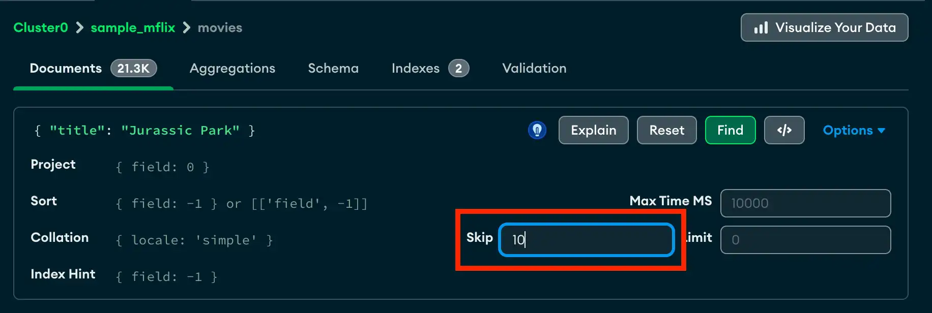 Resultados del uso de la opción Omitir
