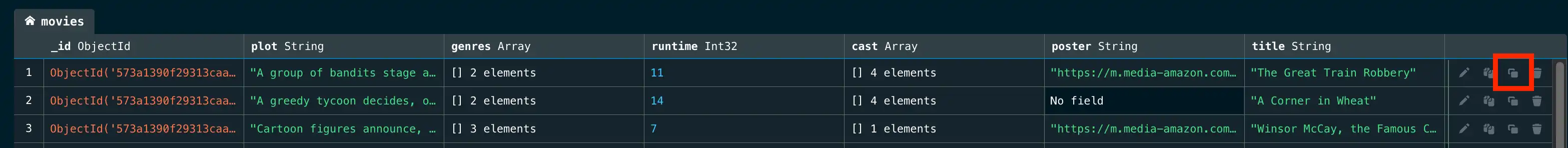 Botón de clonar Vista de tabla