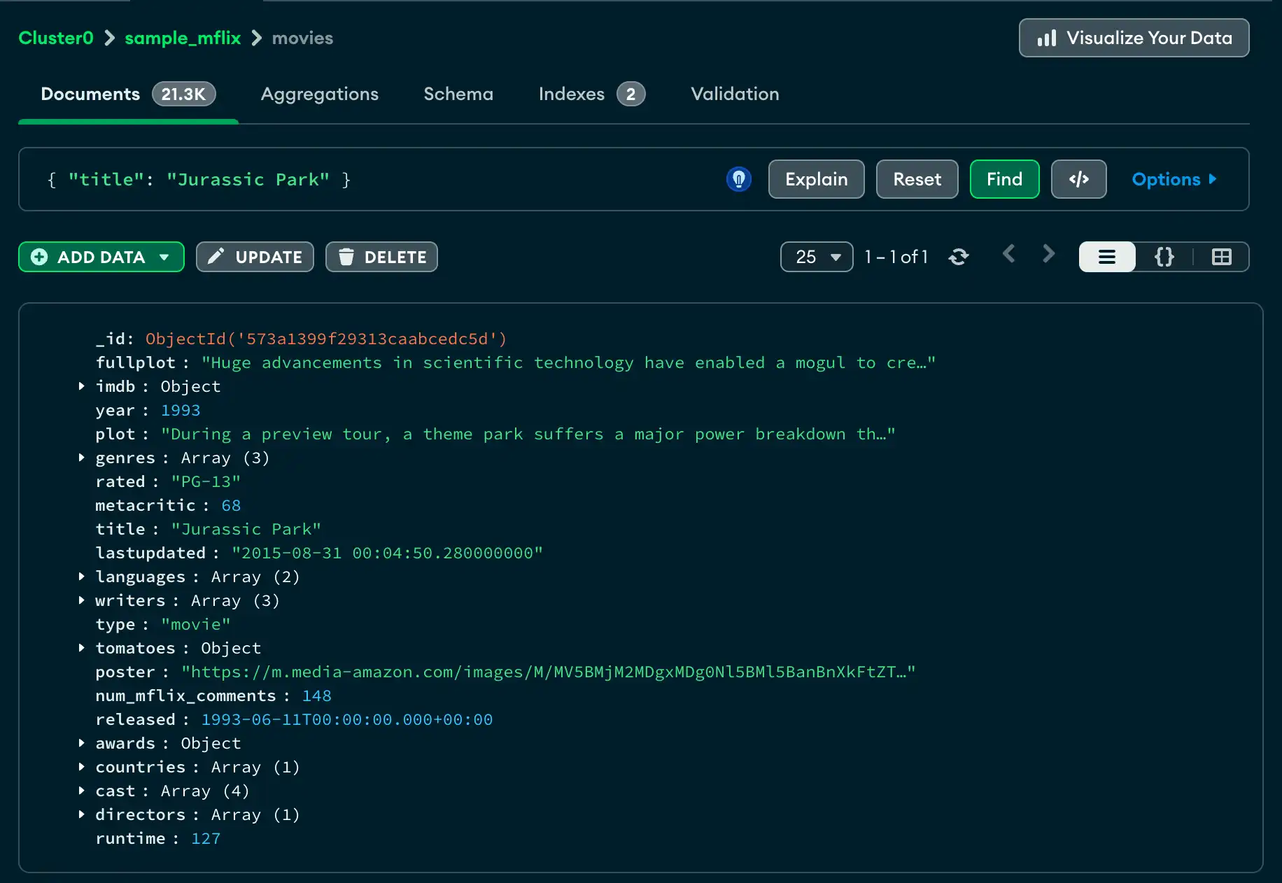 Resultados de aplicar un filtro de query