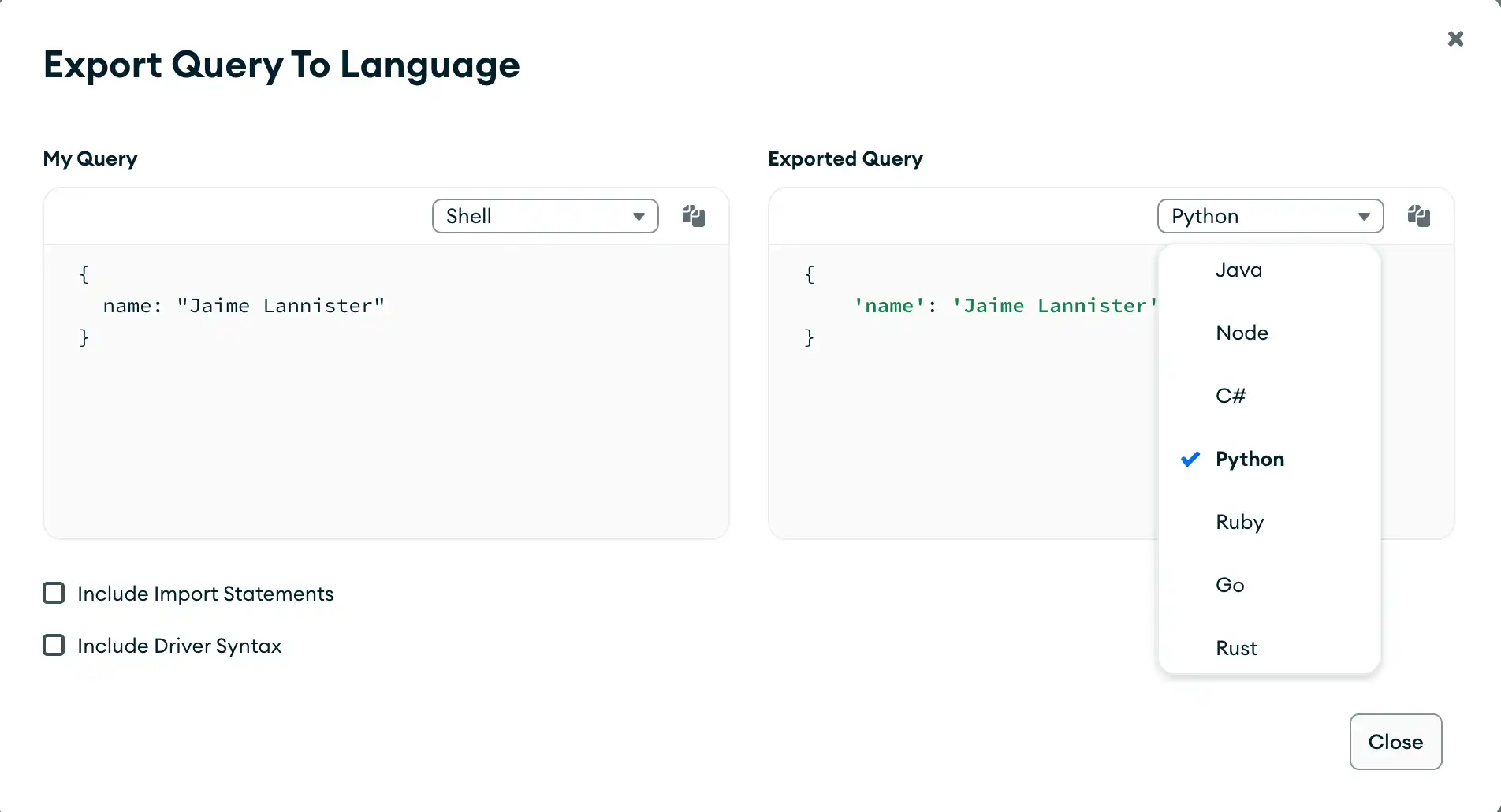 Seleccionar idioma de la barra de consulta