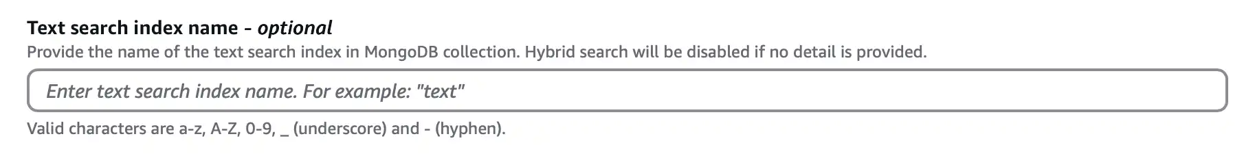 Captura de pantalla de la sección de configuración del índice de búsqueda de la tienda de vectores.