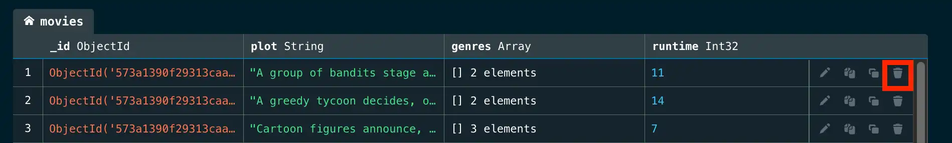 Botón de borrar vista de Tabla