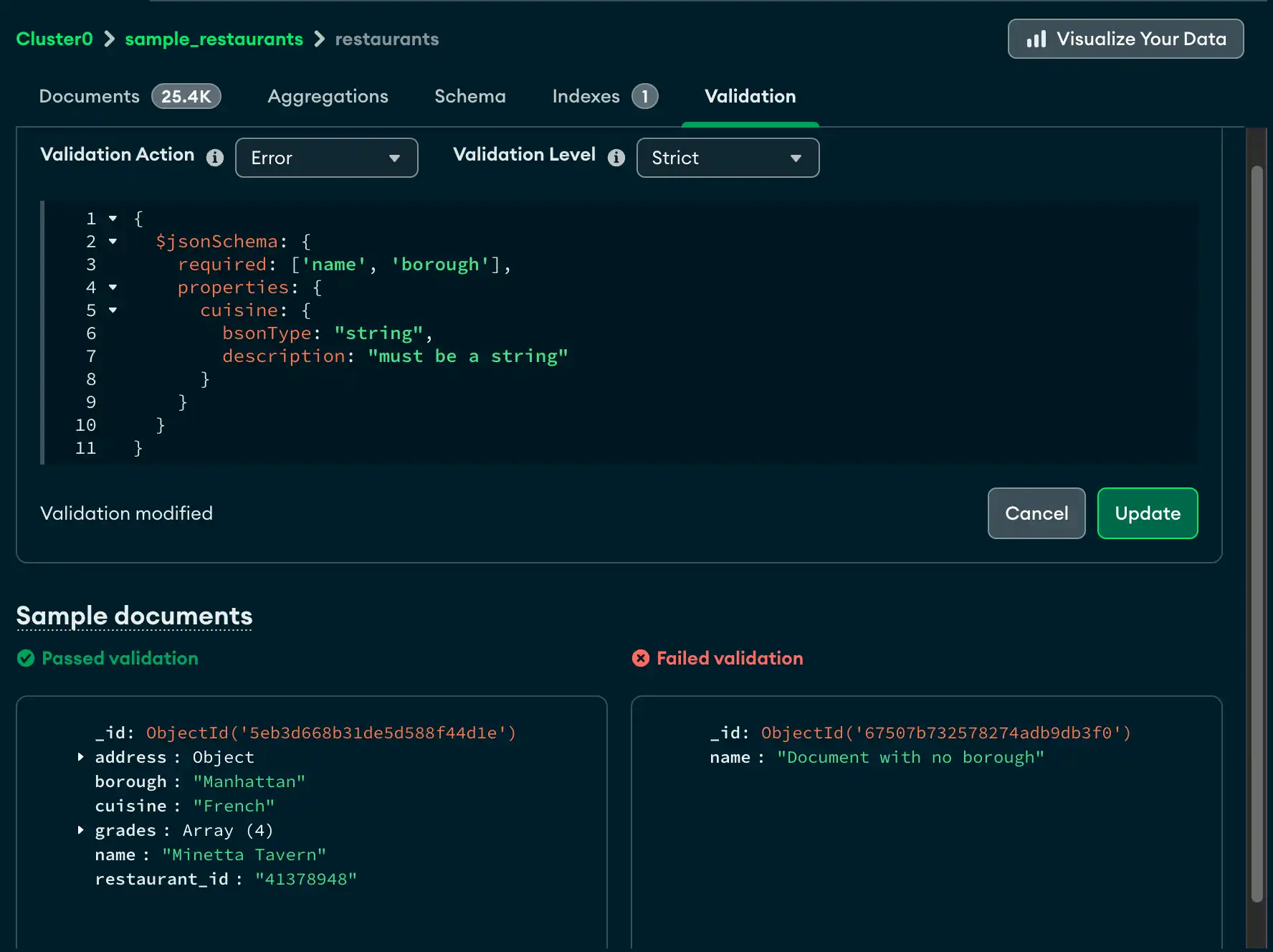 Vista de validación