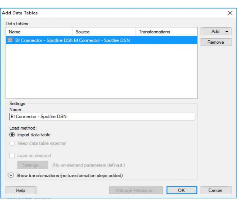 Captura de pantalla de la opción Asistente de conexión de datos