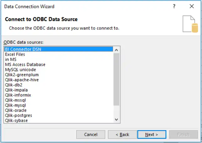 Captura de pantalla de la lista de DSN