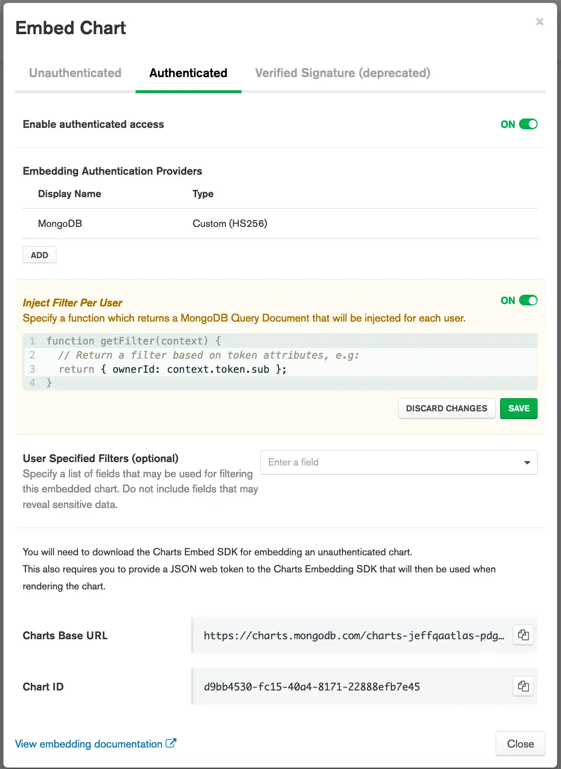 Incrustar gráfico autenticado