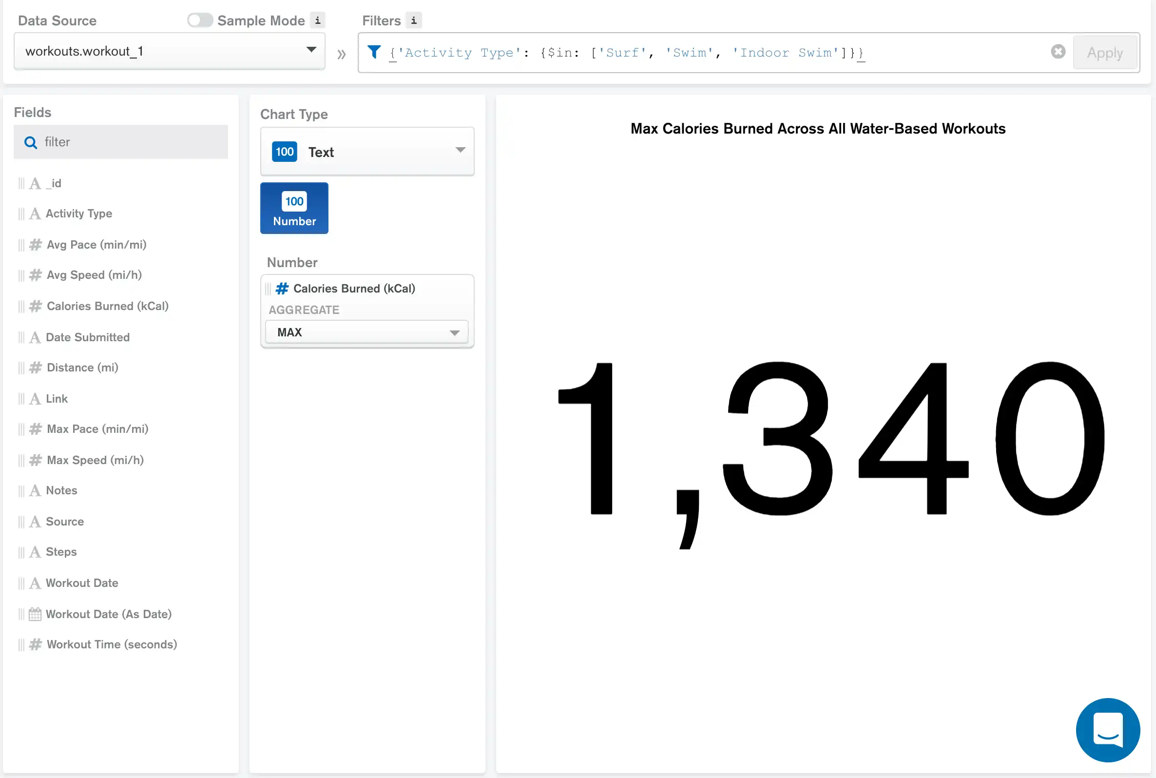 Ejemplo de tabla de números de entrenamiento