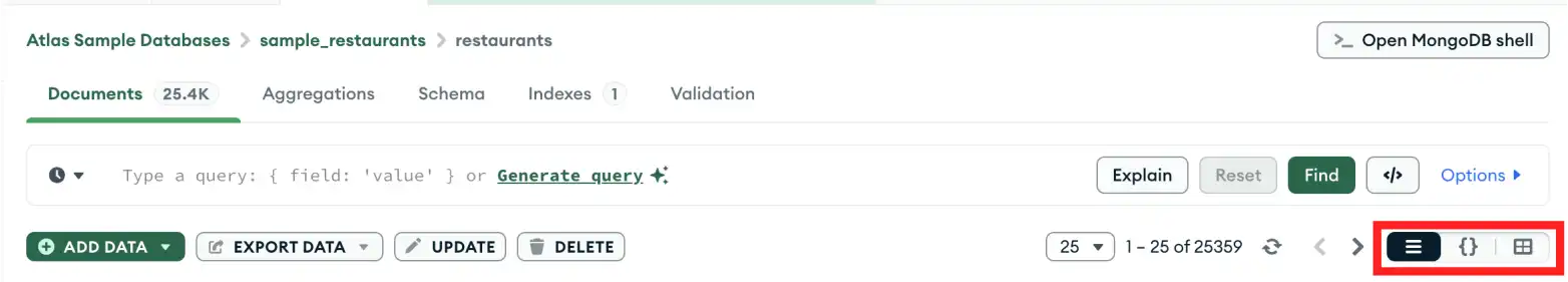 Selección de vista de documento