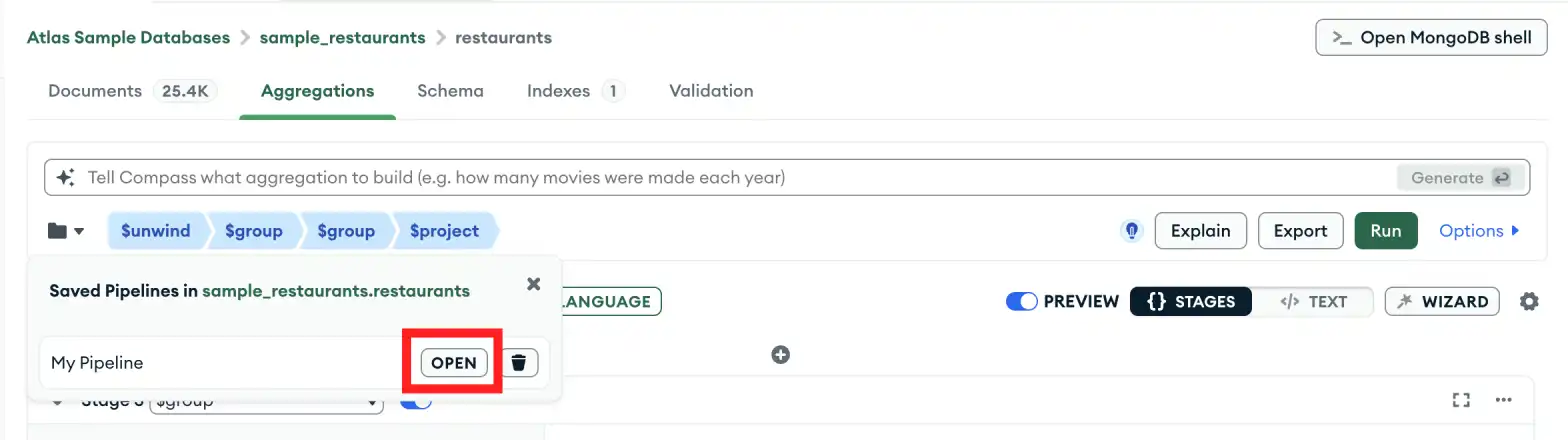 Lista de tuberías guardadas