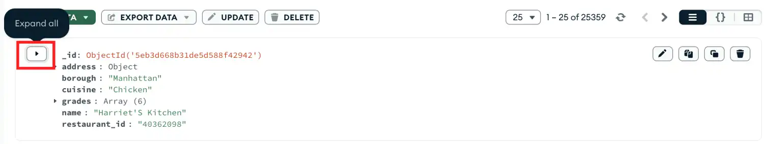 Expandir la lista de objetos incrustados