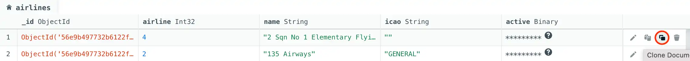 Botón de clonar Vista de tabla