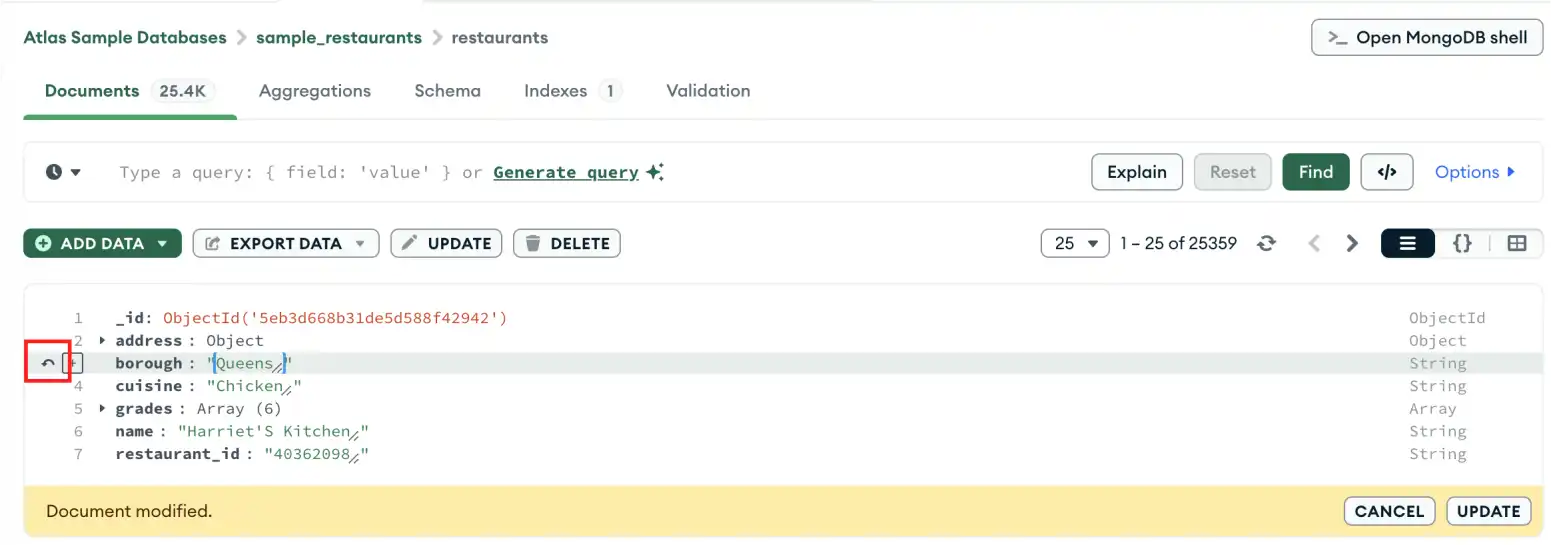 Revertir el documento en la vista de lista