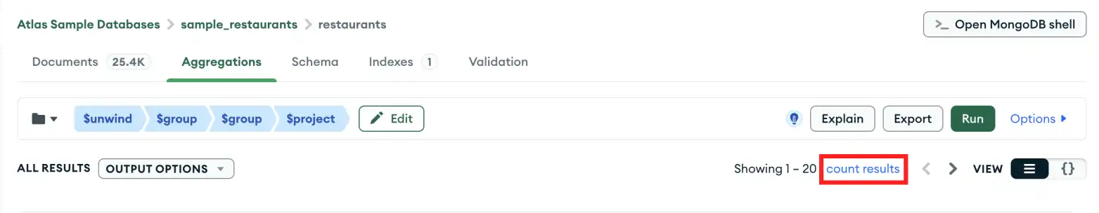 Haga clic en el enlace de resultados del recuento