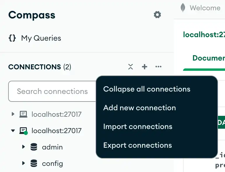 Menú desplegable de clic derecho en Conexiones