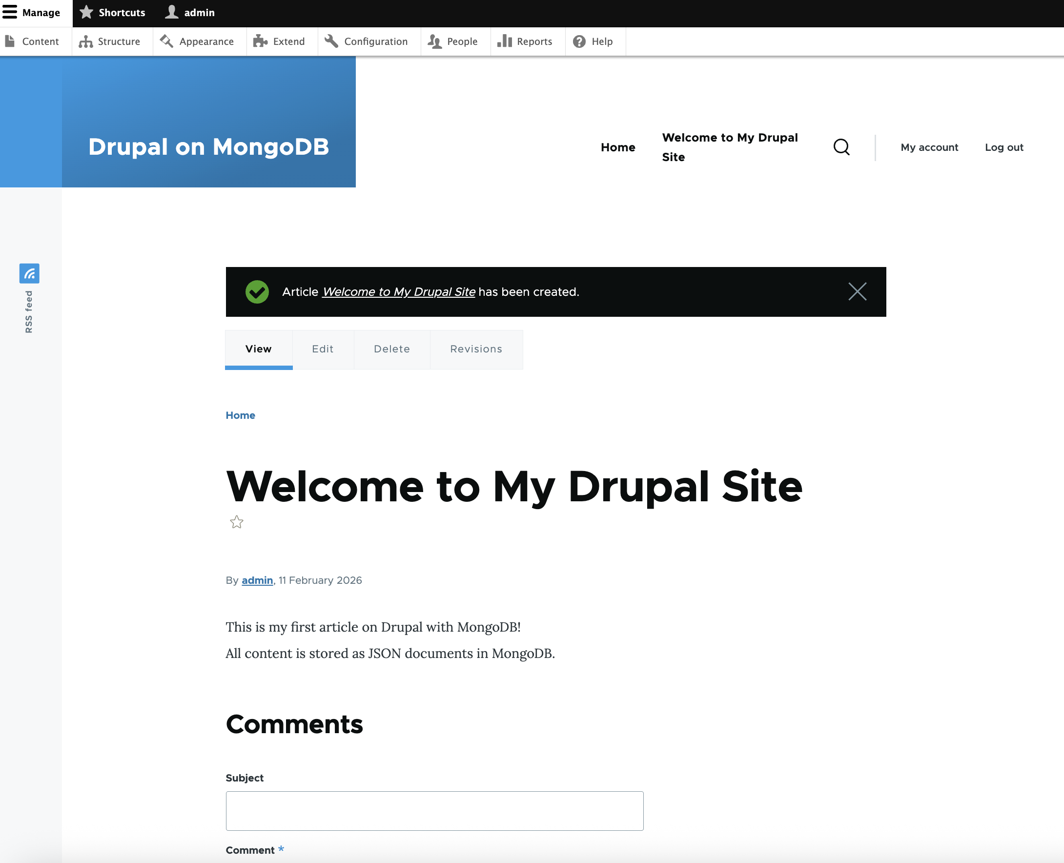 Captura de pantalla de la página de artículos de Drupal