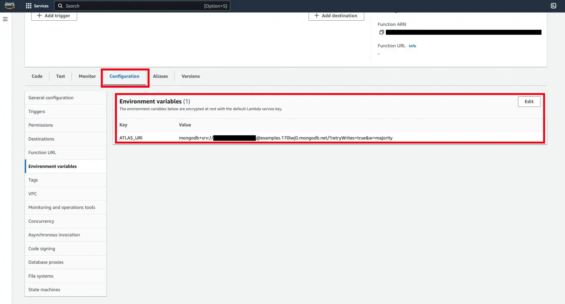 Configuración de AWS Lambda MongoDB