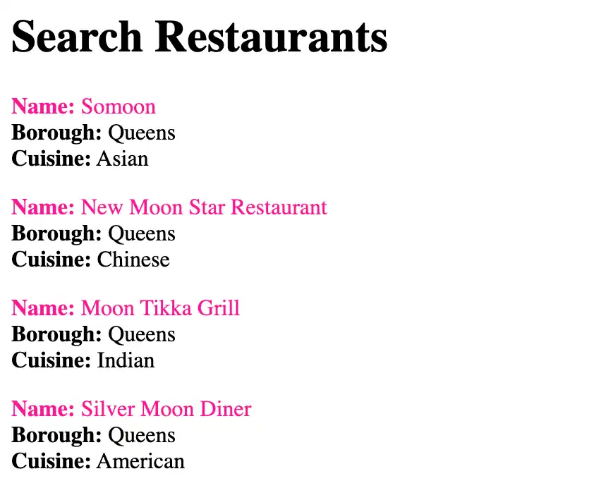 Captura de pantalla de la aplicación web de restaurantes