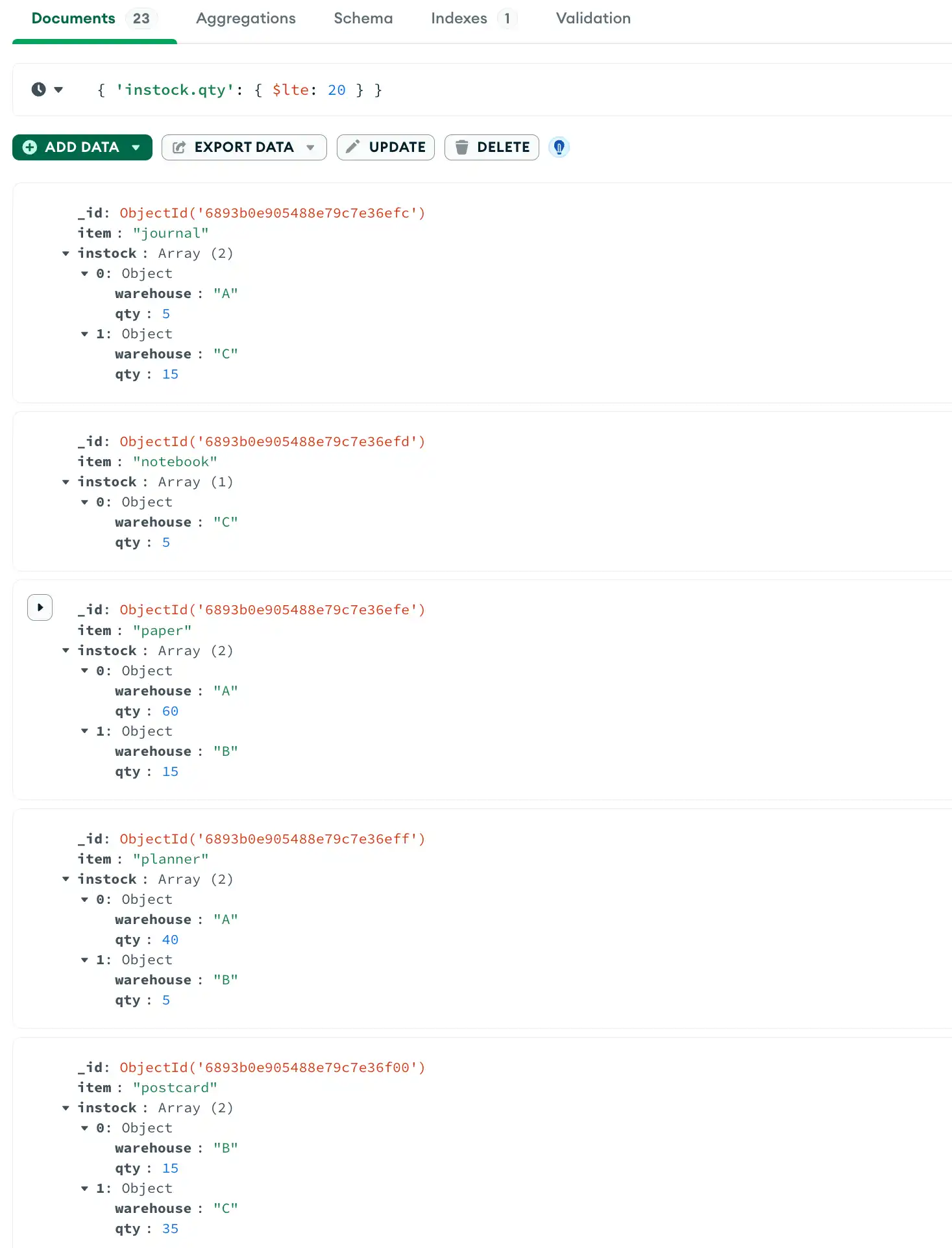 Query para campo incrustado que coincide con una única condición