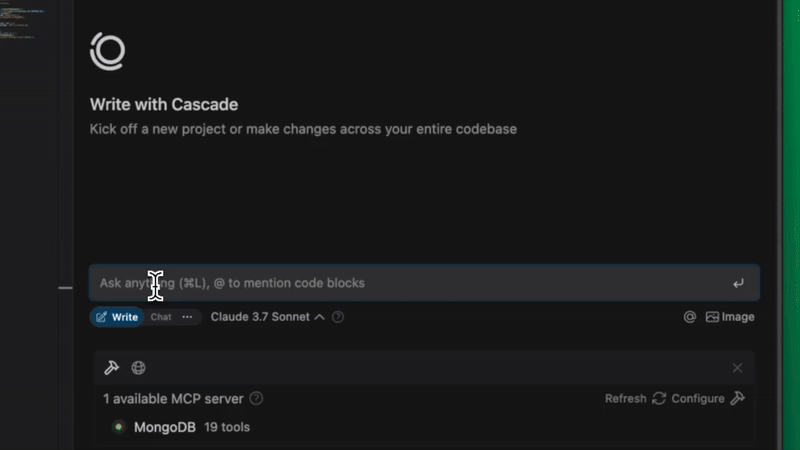 Genere snippets de código para la interacción con los datos de MongoDB utilizando el servidor MCP