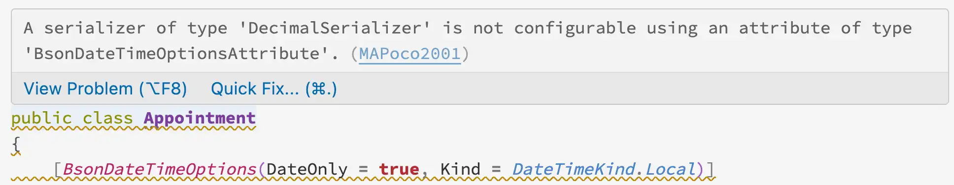 Captura de pantalla de la expresión del generador con el mensaje de la regla MAPoco2001