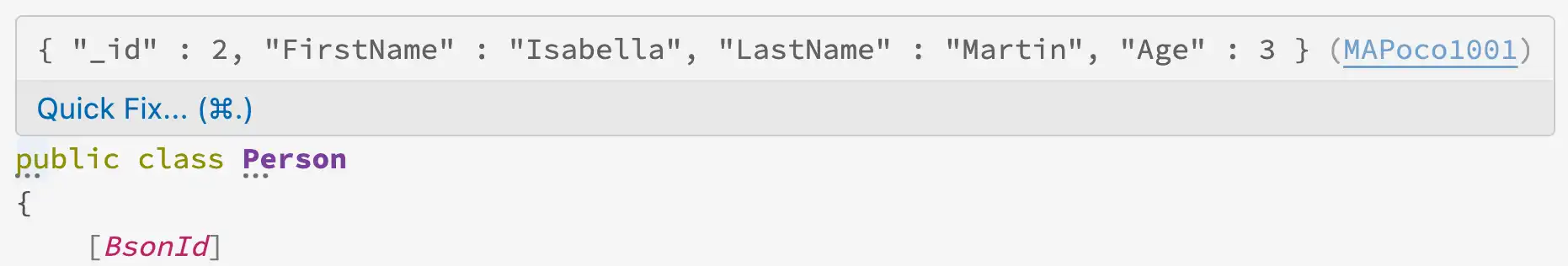 Captura de pantalla de la expresión del generador con el mensaje de la regla MAPoco1001