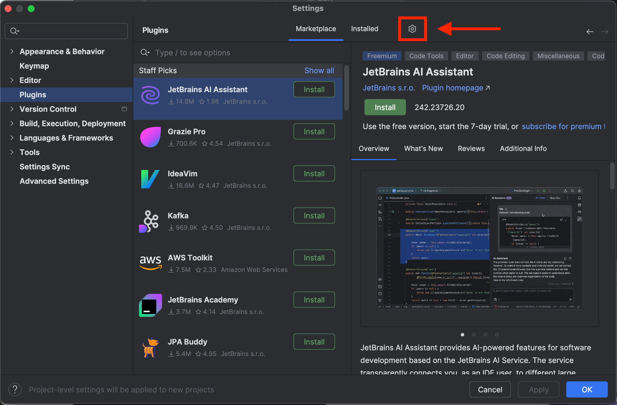 Haz clic en el ícono de engranaje para abrir la configuración del plugin.
