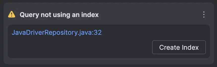 Advertencia de índice en el complemento IntelliJ.