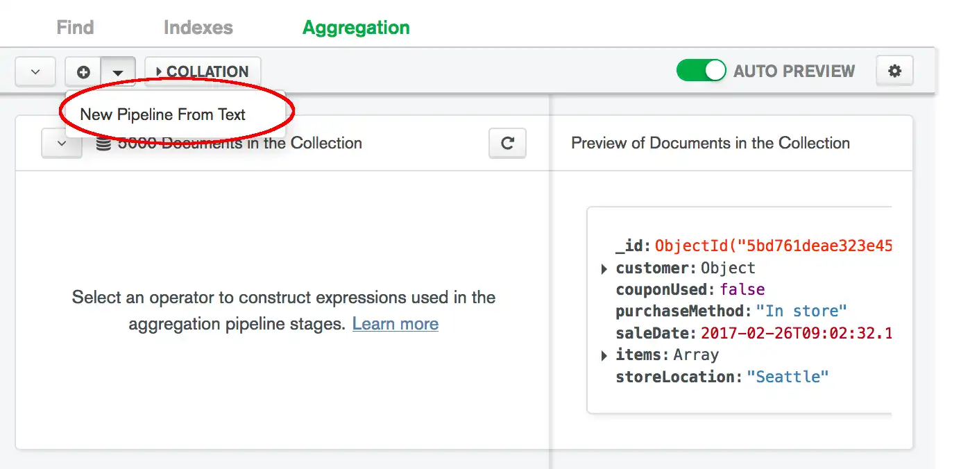 Captura de pantalla que muestra la apertura del nuevo pipeline desde el diálogo de texto.