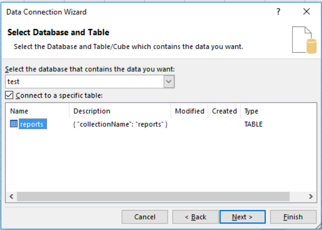 Captura de pantalla de la lista de bases de datos y tablas