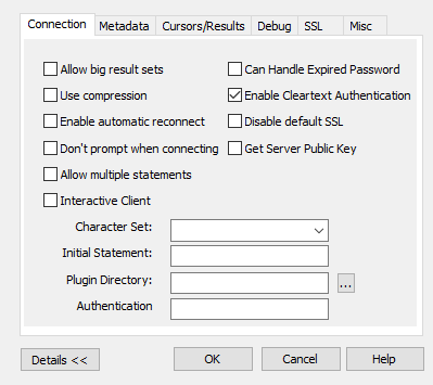 Captura de pantalla de la pantalla de configuración de DSN