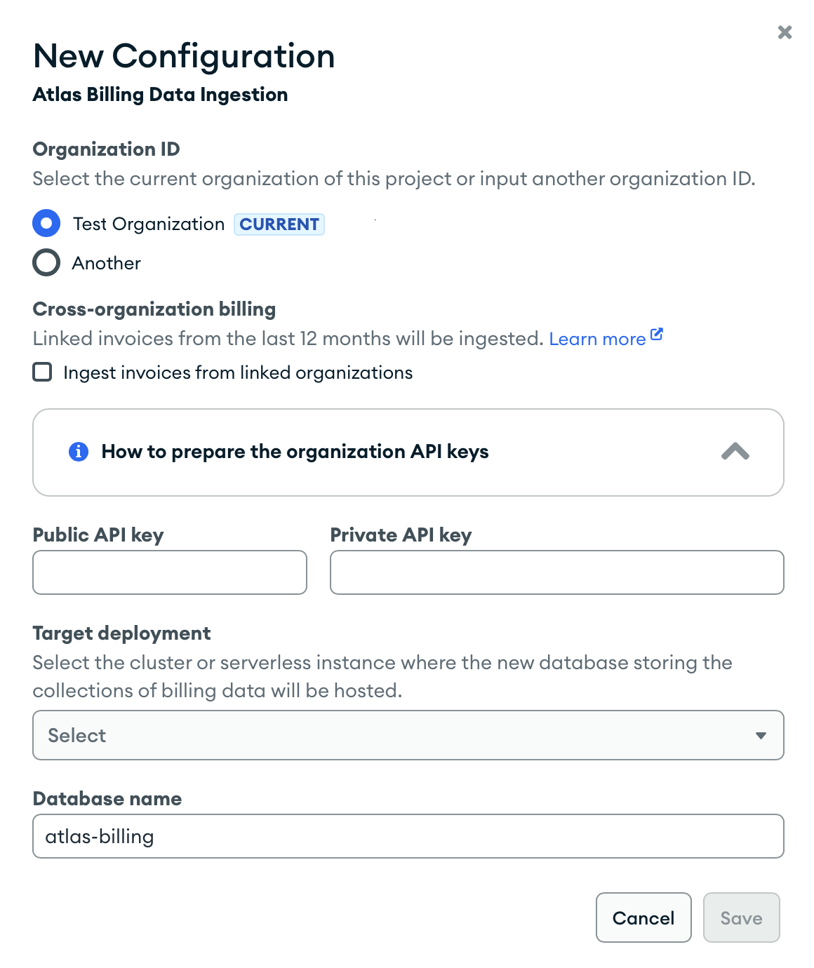 Caja de configuración para la Ingesta de Facturación de Atlas.