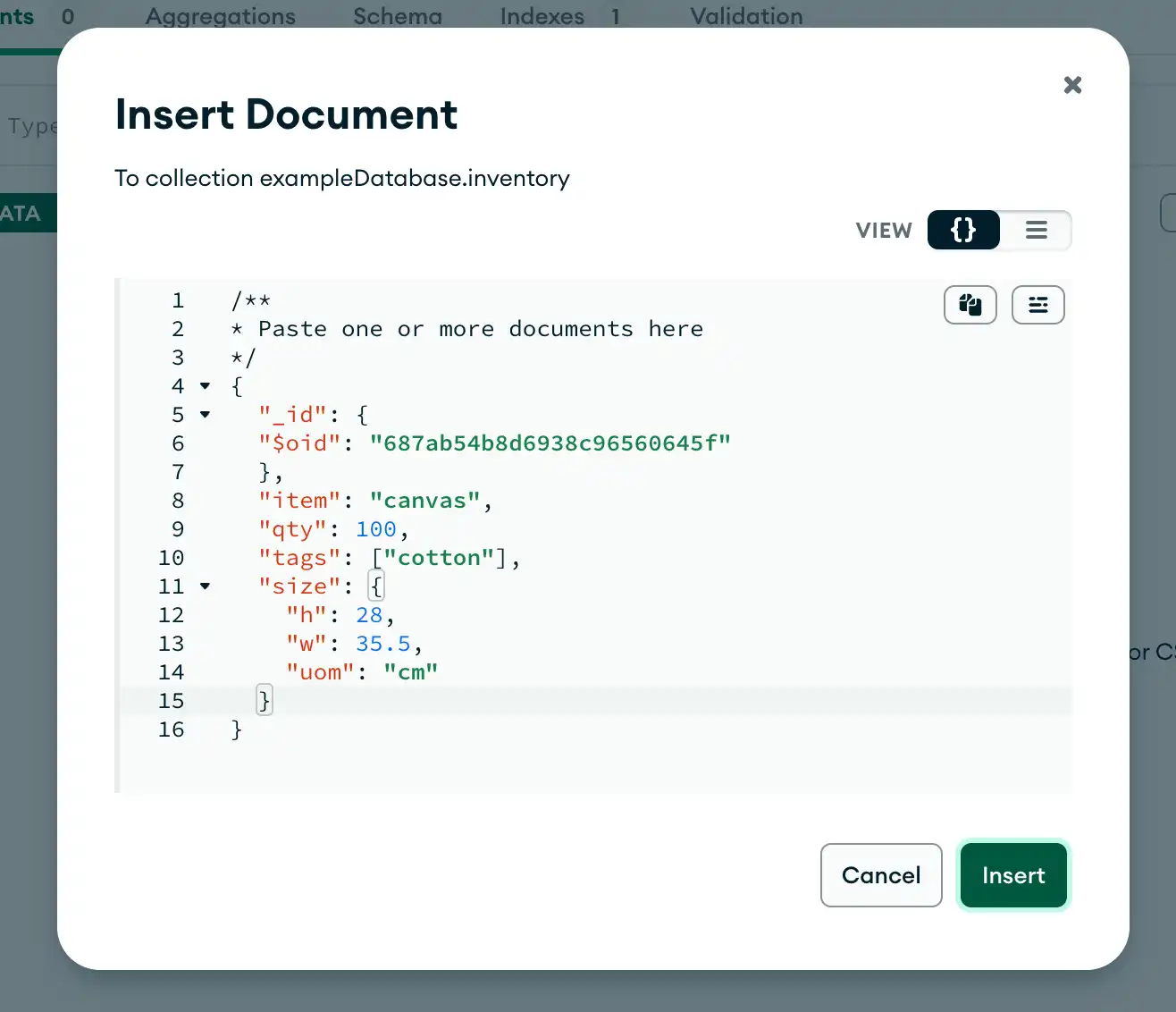 Compass inserta un nuevo documento en la colección