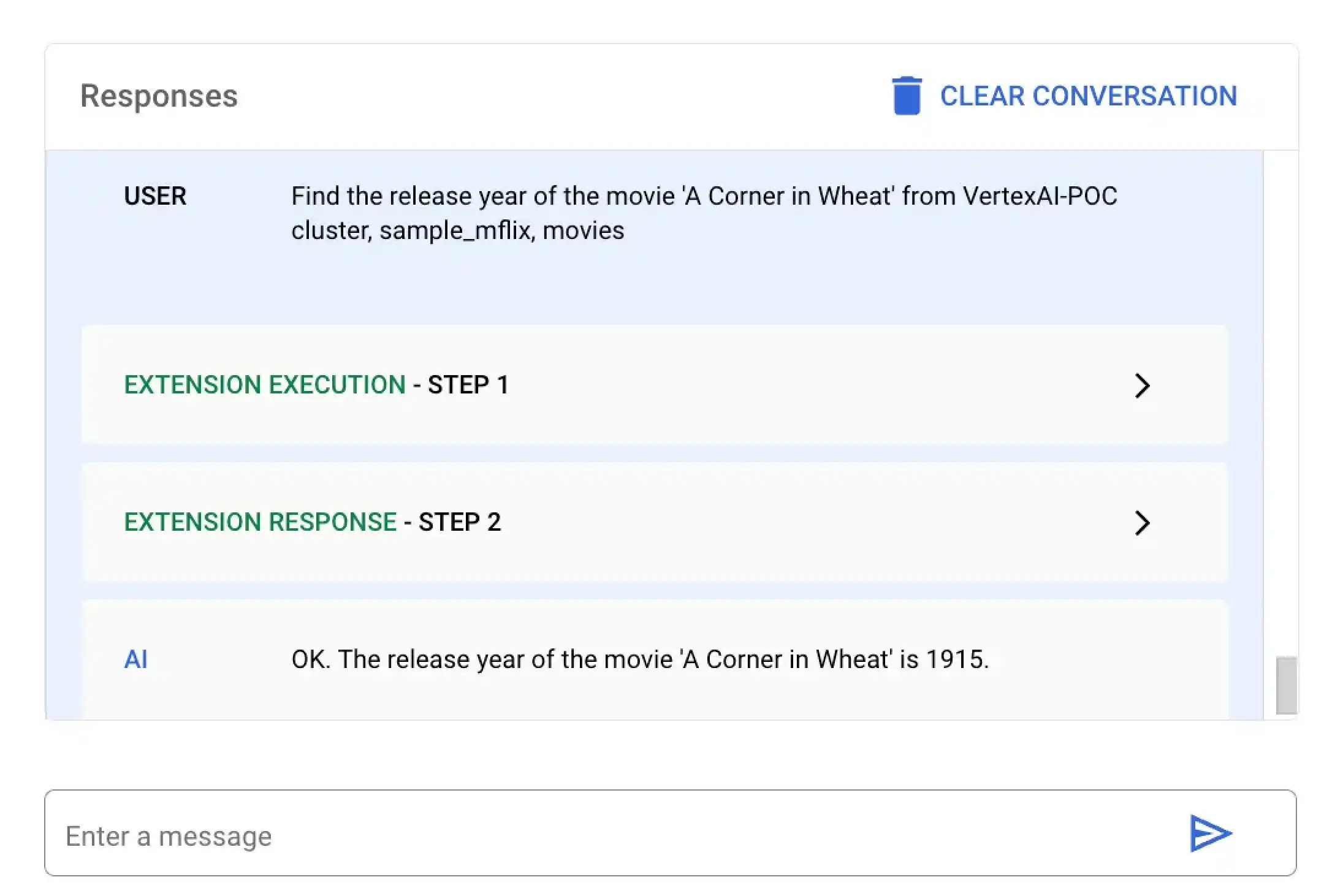 自然言語クエリに対する Vertex AI の応答のスクリーンショット