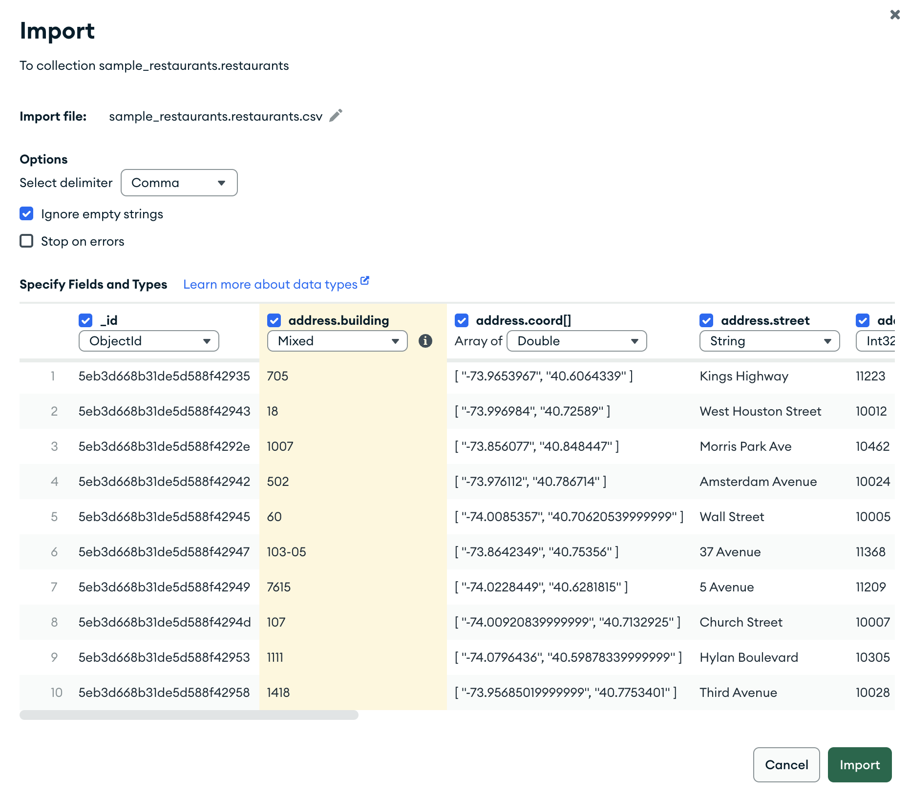MongoDB Compass インポートのイメージ