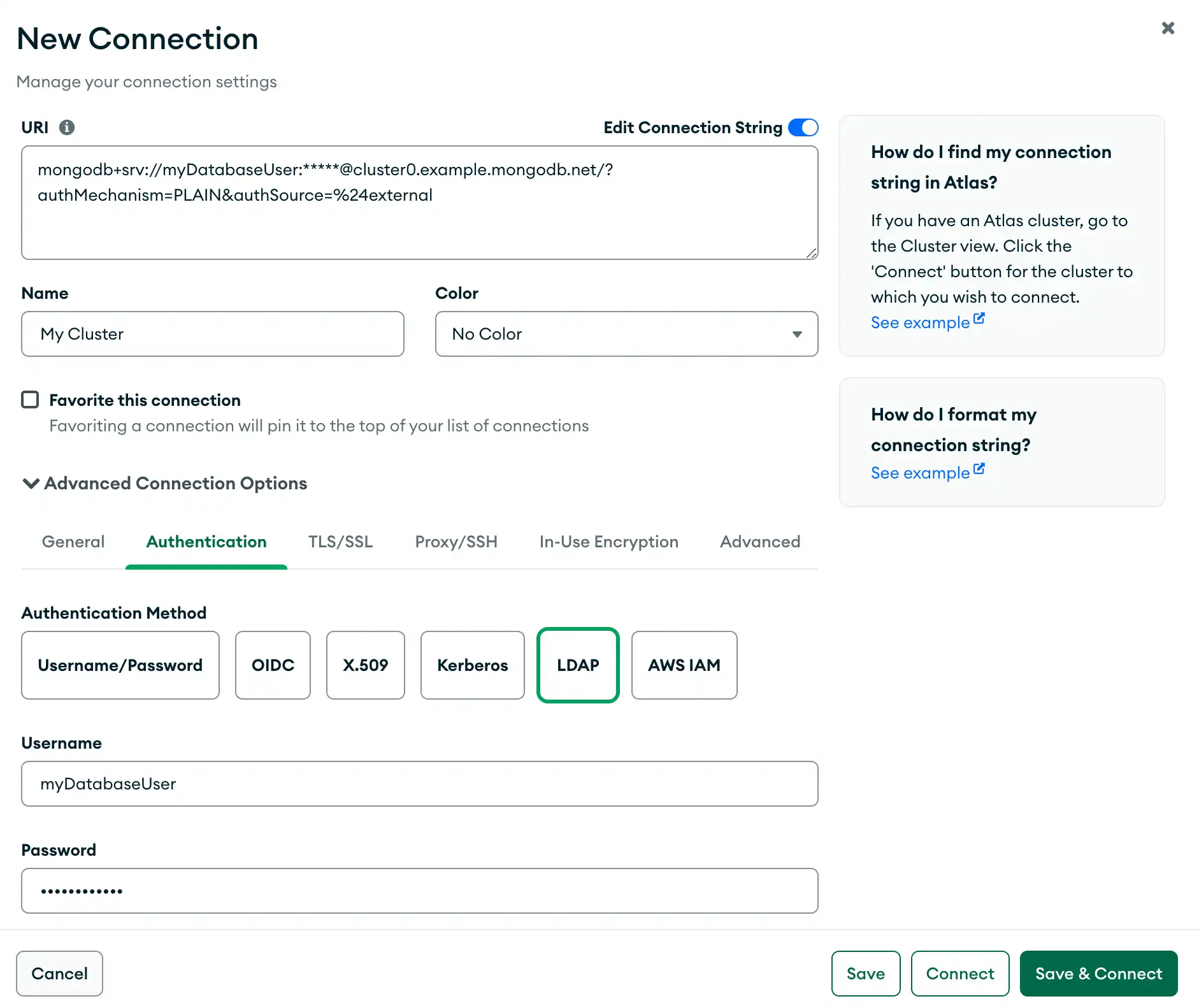 LDAP 認証用に構成された Compass のスクリーンショット