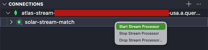 VSCode のストリーム プロセッサ オプションのイメージ