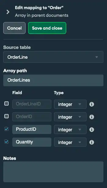 順序マッピングルールの例