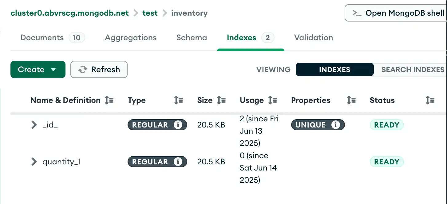 Compass は新しいインデックスを表示します